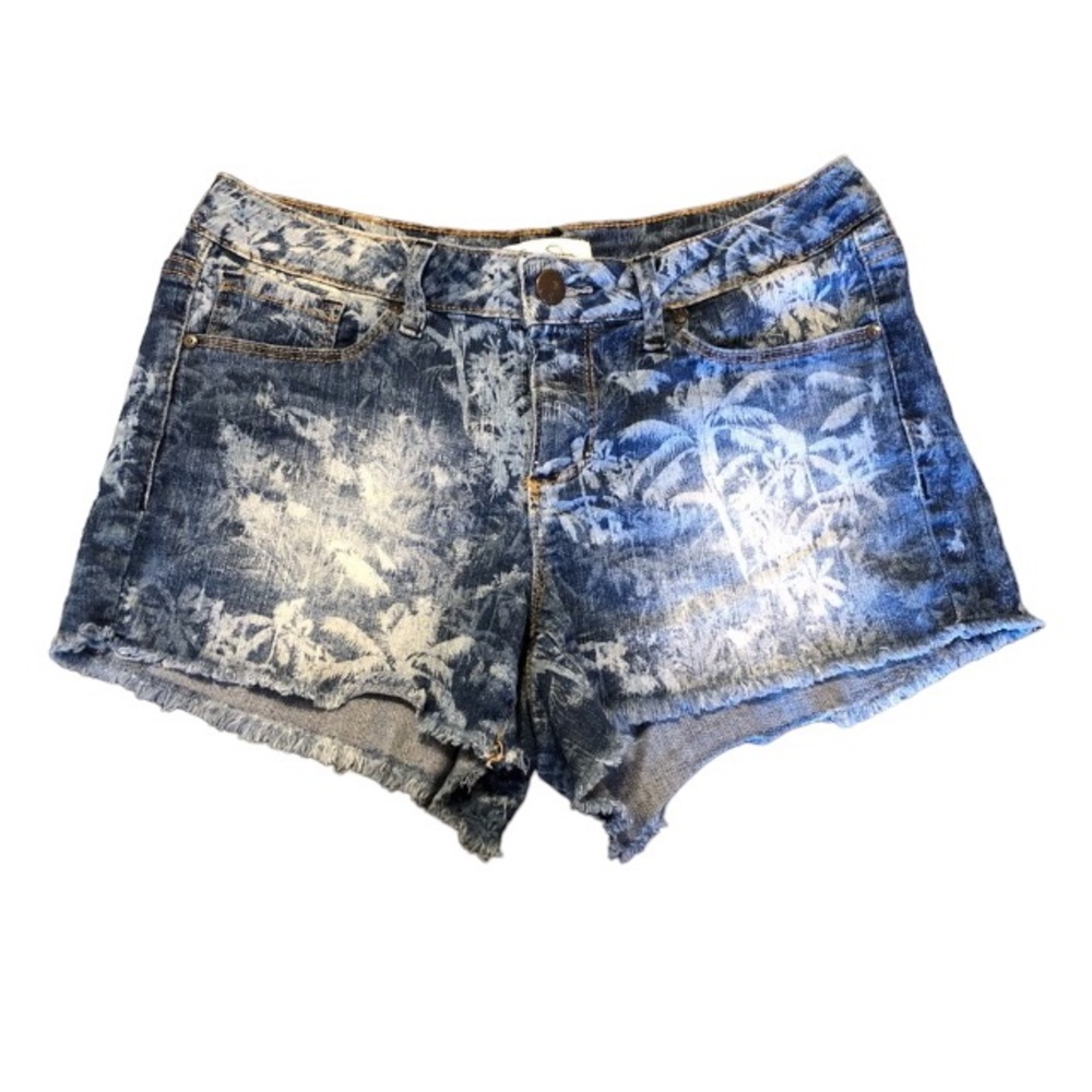Jessica Simpson Women’s Size 26 Jean Shorts Palm Trees Stretch Raw Hem Beach